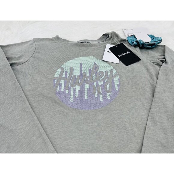 NEW Hurley Girls 2pc Set Graphic L/S T-Shirt Tee Size 14 XL Hair Tie Scrunchie - Picture 4 of 8